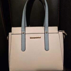 Montana West Cream Satchel with Blue Accents